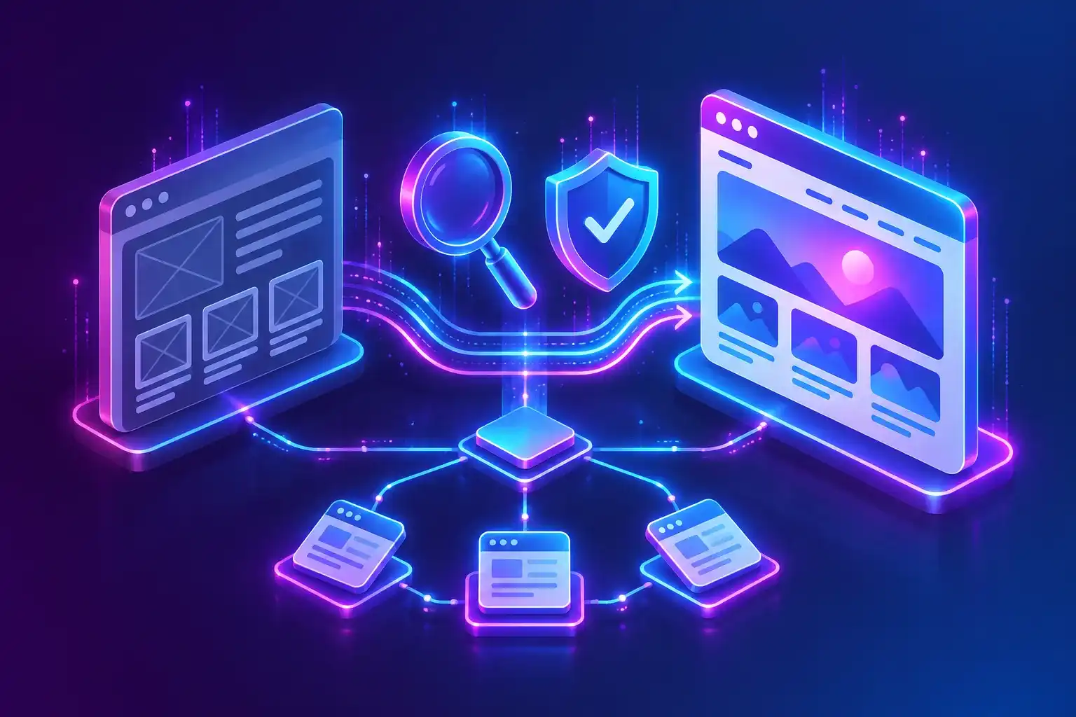 Connected website panels illustrating a carefully planned redesign